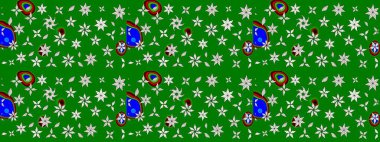 Raster Güzel kumaş deseni. Raster suluboya deseni, narin çiçekler, yeşil çiçekler, tebrik kartı şablonu..