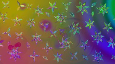 Çiçekli ipek eşarp. 1950-1960 motifleri. Yeşil yeşile. El çizimi çiçek unsurları olan soyut çizim raster deseni. Retro tekstil tasarım koleksiyonu.