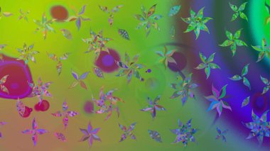 Yumuşak, bahar çiçekli arka plan. Çiçekli karalama şeklinde Raster çiçek deseni. Yeşil renkte çiçekler.