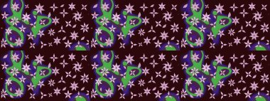 Raster illüstrasyonu. Şirin çiçekli eskiz deseni ve kahverengi renkli yapraklar, suluboya çiçek deseni, duvar kağıdı, kart veya kumaş için fayanslı.