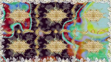 Doğulu stil, altın elementlerle kahverengi renklerde altın desenli arabesk yapar. Kusursuz kıvırcık saçlar. Raster altın desen.