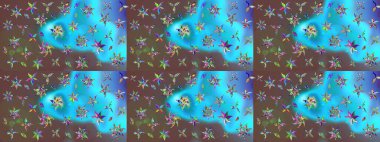 Raster suluboya çiçek deseni, narin çiçekler, mavi çiçekler, tebrik kartı şablonu. Güzel kumaş deseni.