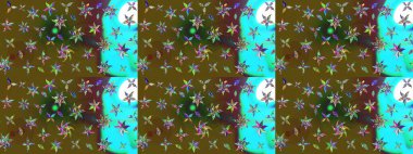 Yeşil renkli şirin çiçek deseni. Renkli Bahar Teması eskiz kalıbı. Düz Çiçek Elementleri Tasarımı. Raster Modaya uygun kumaş deseni.