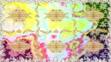 Raster geleneksel oryantasyon süsü. Kusursuz klasik altın desen. Altın elementlerle nötr renklerde altın desen.