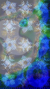 Raster Noel soyut renkli arka plan ve tatlı kar tanesi. Mavi, gri ve nötr renkler ve kar taneleri. Raster illüstrasyonu.