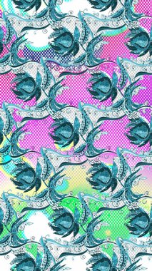 Çiçekler suluboya tarzında, mavi, nötr ve beyaz renklerde. Raster illüstrasyonunda El Çiçeği Deseni.