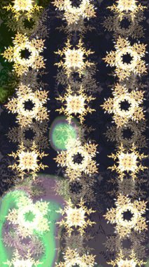 Soyut mandala ya da tuhaf kar tanesi çizgisi sanat tasarımı. Raster illüstrasyonu. Renkli arka planda izole tatlı kar taneleri.