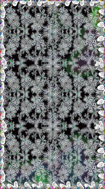 Gri renkli etnik çiçeklerle kusursuz bir desen. Raster Çiçek İllüstrasyon Şirin Tekstil.