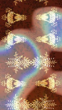 Raster illüstrasyonu. Kahverengi, bej ve nötr renklere karalamalar çizilmiş çiçek deseni.