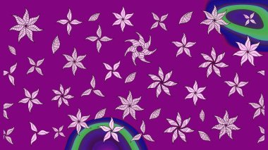 Çiçek desenli çizim. Raster illüstrasyonu. Mor renkli çiçekler. Asya tekstil tarzında. Raster illüstrasyonu.