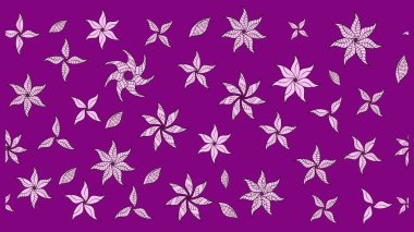 Şirin çiçekli eskiz deseni ve mor renkli yapraklar, suluboya çiçek deseni, duvar kağıdı, kart veya kumaş için fayanslı. Raster illüstrasyonu.