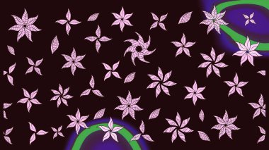 Düz Çiçek Elementleri Tasarım Raster illüstrasyonu. Kahverengi renkli çiçekler. Çiçek desenli eskiz. Renkli Bahar Teması çizim şablonu.