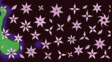 Raster illüstrasyonu. Çiçek deseni. Kahverengi renkli çiçekler. Kahverengi renkte çiçek eskizi. Şatafatlı bahar bahçesi dokusu.