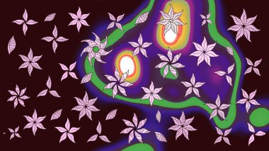 Sketch Colour Spring Theme eskiz kalıbı. Kahverengi renkli çiçekler. Düz Çiçek Elementleri Tasarımı. Sevimli çiçek raster deseni.