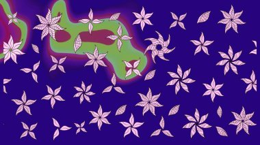 Çiçekli karalama şeklinde Raster çiçek deseni. Mavi renkli çiçekler. Yumuşak, bahar çiçekli arka plan.