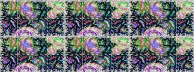 Çiçekli zambaklar kusursuz bir arka plan. Parlak çiçekli kolaj çiçekleri mavi ve nötr. Çiçek tasarımı için inanılmaz kolaj cennet tarzı..