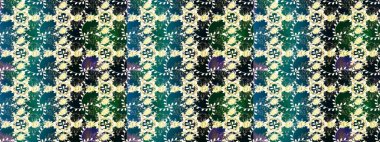 Çokmavi, nötr ve yeşil zarif küçük çiçekler ve mavi, nötr ve yeşil renkli komik böcekler, raster desen, illüstrasyon.