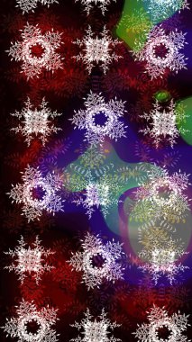 Renkli arka planda izole tatlı kar taneleri. Siyah, kahverengi ve nötr renklerde kar taneleri. Raster illüstrasyonu. Kar tanesi raster deseni.