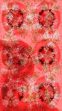 Yeni yıl kar tanesi. Güzel soyut kar tanesi raster tasarımı. Düz kar karalama ikonları, kar taneleri kırmızı, pembe ve turuncu renkli siluetler Noel afişi için, kartlar.