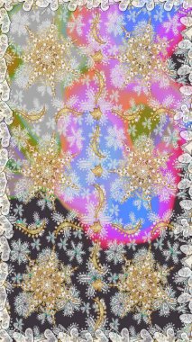 Çiçek desenli altın metal. Raster altın çiçek süsü brokar kumaş ve cam desenli. Kusursuz altın desen. Altın elementli gri renkler.