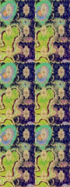 Yeşil renkte altın bir element. Altın çiçekli eskiz deseni. Barok tarzında altın çiçekli süs. Damask arkaplanı.