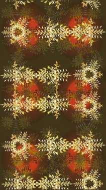 Güzel bir kış süsü. Kar taneleri koleksiyonu. Raster illüstrasyonu. Raster kahverengi, yeşil ve turuncu kar tanelerinden izole edilmiş..