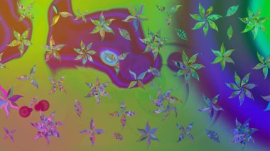 Yeşil renkli çiçekler. Raster düz çiçek çizim deseni. Tasarım hediye paketi, tebrik kartları, posterler ve afiş tasarımı.