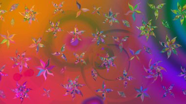 Modern çiçek arkaplanı. Moda baskıları için zarif bir şablon. Parlak renkli çiçekleri ve kahverengi renkli yaprakları olan harika bir çiçek deseni. Halk stili.