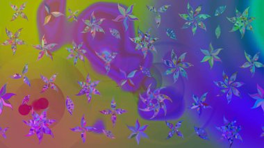 Raster illüstrasyonu. Çiçekli karalama şeklinde Raster çiçek deseni. Nazikçe, yaz çiçekleri menekşe renklerinde.