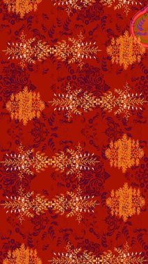 Raster illüstrasyonu. Egzotik çiçekler, kırmızı, turuncu ve mor renkler üzerine botanik, parlak klasik doğa. Klasik tropikal doğal elementlerin suluboya seti.