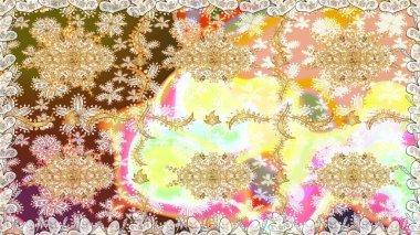 Damask arkaplanı tekerrür ediyor. Antika altın tekrarlanabilir duvar kağıdı. Barok tarzında altın çiçek süsü. Bej renklerdeki altın element.