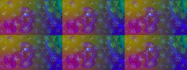 Mor renkte çok renkli zarif küçük çiçekler ve komik böcekler, raster deseni, illüstrasyon.