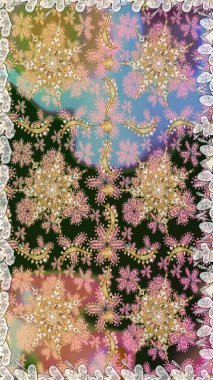 Altın antika ortaçağ dekoratifi, yapraklar ve gri renkli altın desenli süslemeleri olan pürüzsüz bir şablon. Kusursuz kraliyet lüksü, altın barok kumaş rengi..