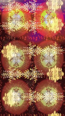 Düz kar karalama ikonları, kar taneleri kahverengi, tarafsız ve sarı renkli yılbaşı afişleri, kartlar. Güzel soyut kar tanesi raster tasarımı. Yeni yıl kar tanesi.