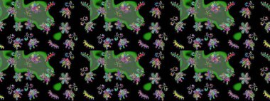 Çiçek deseni. Raster illüstrasyonu. Kusursuz Chichi kumaş deseni. Renkli Bahar Temalı Kusursuz Arkaplan. Düz Çiçek Elementleri Tasarımı.