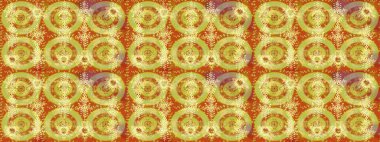 Raster illüstrasyonu. Noel ve yeni yıl moda baskıları için tatil tasarımı. Kar tanelerinin soyut arkaplanlı Noel şablonu. Sarı, turuncu ve nötr kar taneleri.