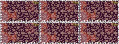 Şirin çiçek elementleri. Renkli Bahar Temalı Kusursuz Arkaplan. Kusursuz desenli, modaya uygun kumaş deseni. Raster illüstrasyonu. Düz Çiçek Elementleri Tasarımı.