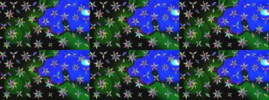 Mavi kıvırcık çiçekler mavi renkte şekillenir. Raster illüstrasyonu. Klasik çiçek tasarım elementleri.