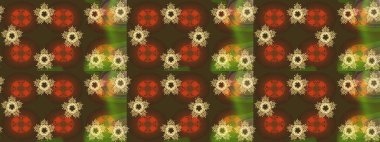 Renkli arka planda izole tatlı kar taneleri. Güzel kar tanesi. Yuvarlak raster kar tanesi. Raster illüstrasyonu. Soyut kış kahverengi, yeşil ve turuncu süsler.