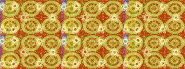 Raster illüstrasyonu. Sarı, turuncu ve yeşil renkler. Noel ve yeni yıl moda baskıları için tatil tasarımı. Kar tanelerinin soyut arkaplanlı Noel deseni.