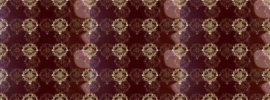 Kahverengi, mor ve bej renklerinde, altın elementlerle kusursuz klasik desen. Noel, kar tanesi, yeni yıl 2019.