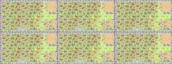 Tekstil, kumaş, baskı ve davetiye geçmişi. Kelebeklerle kusursuz desen. Tarafsız renklerde çizim. Raster..