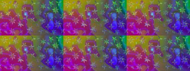 Raster illüstrasyonundaki çiçek desenli çizim. Yeşil renkte çiçekler.