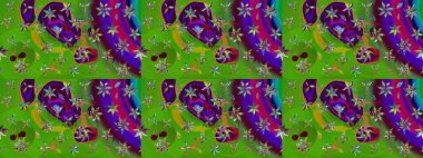 Raster illüstrasyonu. Düz Çiçek Elementleri Tasarımı. Şirin çiçek elementleri. Renkli Bahar Teması eskiz kalıbı. Çizim deseni Modaya uygun kumaş deseni.