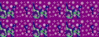 Raster illüstrasyonundaki çiçek desenli çizim. Mor renkte çiçekler.