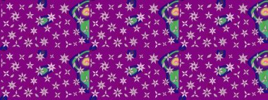 Kumaş desenli papatya çiçeği detayı. Mor renkte çiçekler.