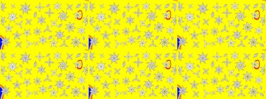 Elle çizilmiş çiçek desenli Raster çizimi. Tekstil, kumaş, ambalaj, hatıra defteri için hoş bir çiçek arkaplanı. Çocuksu tasarım. Sarı arkaplanda.