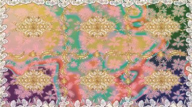 Tarafsız renklerde desen. Kına dövmeli süs çiçekleri, altın çıkartmalar, mehndi ve yoga tasarımı, kartlar ve parmak izleri. Raster altın mehndi kusursuz desen.