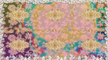 Klasik klasik klasik arka plan. Geleneksel oryantasyon süsü. Tarafsız renklerde, altın elementlerle kusursuz desen. Klasik raster altın pürüzsüz desen.