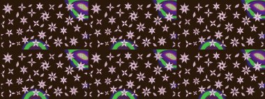 Renkli Bahar Teması eskiz kalıbı. Kahverengi renkli çiçekler. Raster illüstrasyonundaki çiçek desenli çizim. Düz Çiçek Elementleri Tasarımı.